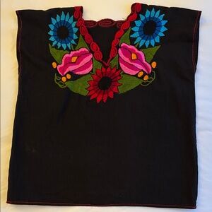 Floral Embroidered Black Tank Top